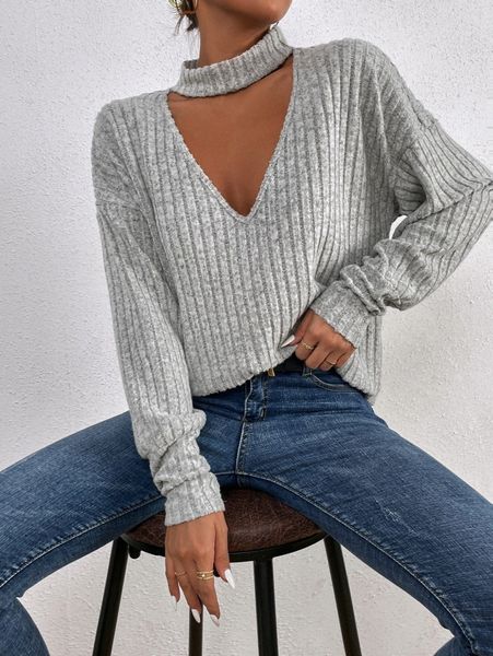 keyhole neck drop shoulder rib knit tee a3g9#, White 
keyhole neck drop shoulder rib knit tee a3g9#, White