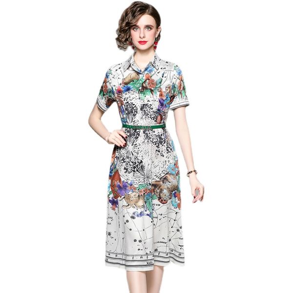 2022 floral summer button up shirt dress short sleeve woman designer vintage turn-down collar elegant slim flared a-line dresses runway part, Black;gray
2022 floral summer button up shirt dress short sleeve woman designer vintage turn-down collar elegant slim flared a-line dresses runway part, Black;gray
