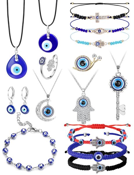 cluster rings evil eye necklace bracelets set lucky blue pendant for women men hamsa turkish protection jewelry charms adjustable strin amzm, Golden;silver
cluster rings evil eye necklace bracelets set lucky blue pendant for women men hamsa turkish protection jewelry charms adjustable strin amzm, Golden;silver