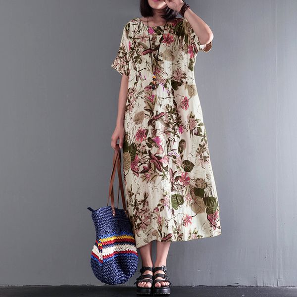 oversized women floral printed summer vestido casual o neck short cotton linen beach party long dress, Black;gray
oversized women floral printed summer vestido casual o neck short cotton linen beach party long dress, Black;gray
