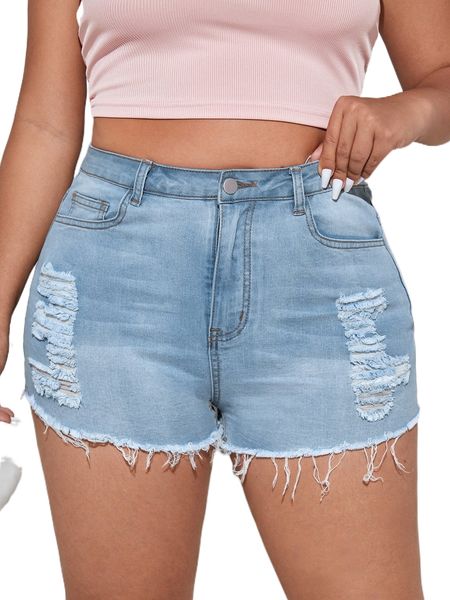 plus ripped zip fly denim shorts b653#, White;black