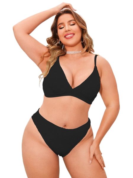 plus plain bikini swimsuit o008#, White;black