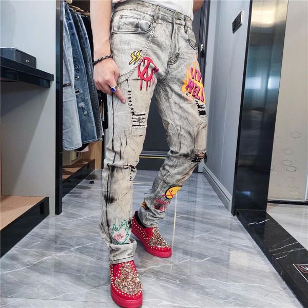 men's jeans homme mens pant slim calf pants men graffiti letter print skinny jean erkek pantolon excluding chainmen's, Blue
men's jeans homme mens pant slim calf pants men graffiti letter print skinny jean erkek pantolon excluding chainmen's, Blue