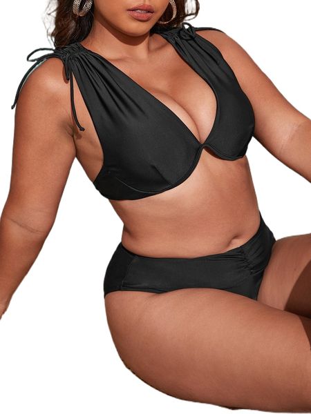 plus drawstring crisscross back push up high waist bikini swimsuit f3cd#, White;black
plus drawstring crisscross back push up high waist bikini swimsuit f3cd#, White;black
