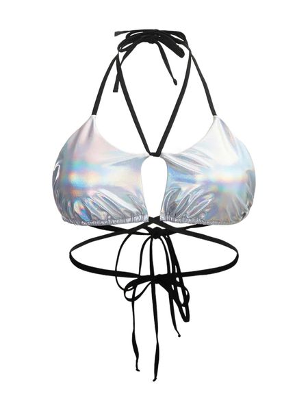 plus holographic tie back halter bikini x3vf#, Black
