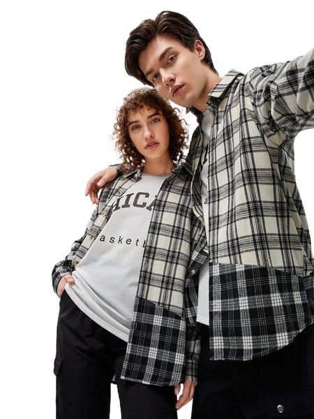 1pc plaid print colorblock drop shoulder shirt y737#, White;black
1pc plaid print colorblock drop shoulder shirt y737#, White;black