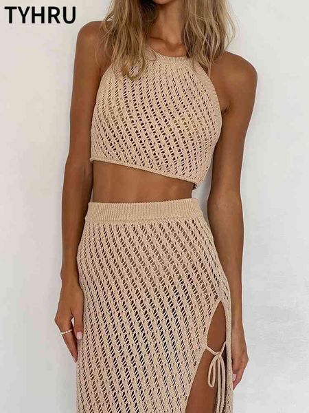 tyhru women's knit skirt suits crochet hollow out crop +side split long dress summer holiday 2-piece beach sets, Black;white
tyhru women's knit skirt suits crochet hollow out crop +side split long dress summer holiday 2-piece beach sets, Black;white