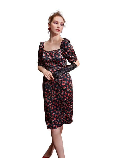 x natella klycheva floral print square neck split thigh satin fitted dress u7qj#, Black;gray
x natella klycheva floral print square neck split thigh satin fitted dress u7qj#, Black;gray
