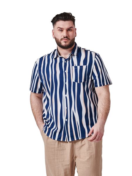 extended sizes men pocket patched striped shirt b5mz#, White;black 
extended sizes men pocket patched striped shirt b5mz#, White;black