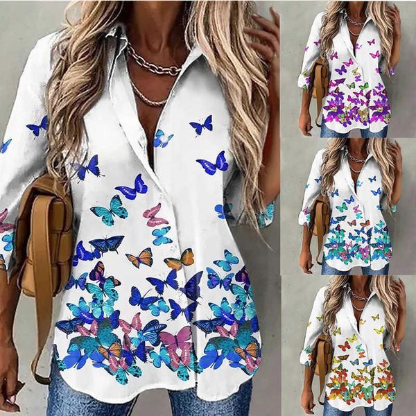 spring and summer new women's blouse long sleeve casual loose print lapel women's shirt, White
spring and summer new women's blouse long sleeve casual loose print lapel women's shirt, White