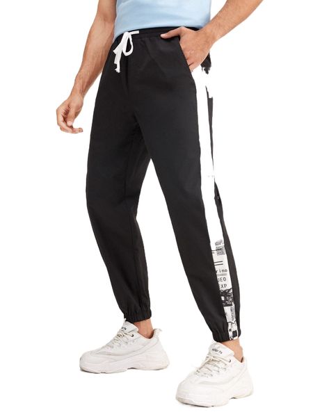 men newspaper tape drawstring pants g1af#, Black