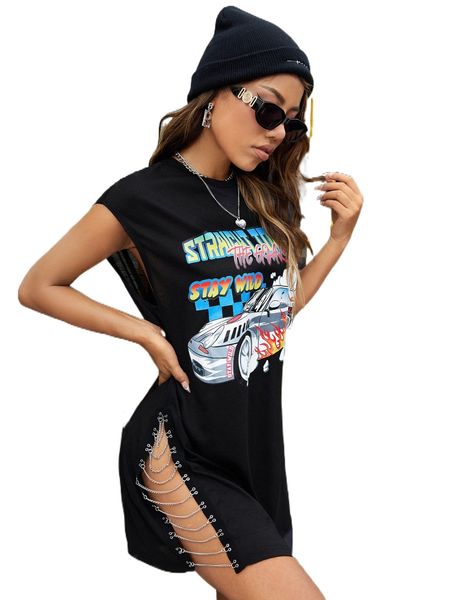 slogan & car print chain detail batwing sleeve tee dress t6oy#, Black;gray
slogan & car print chain detail batwing sleeve tee dress t6oy#, Black;gray