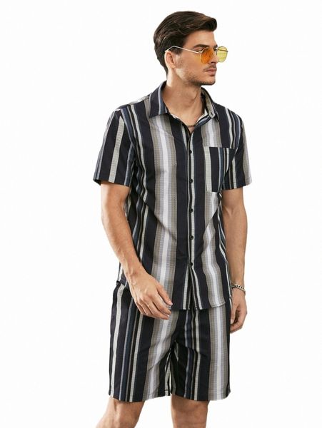 men striped shirt & shorts j7fe#, Gray
men striped shirt & shorts j7fe#, Gray