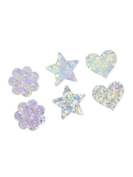 3pairs flower & heart & round shape sparkly glitter nipple covers l2gi#, Black;red