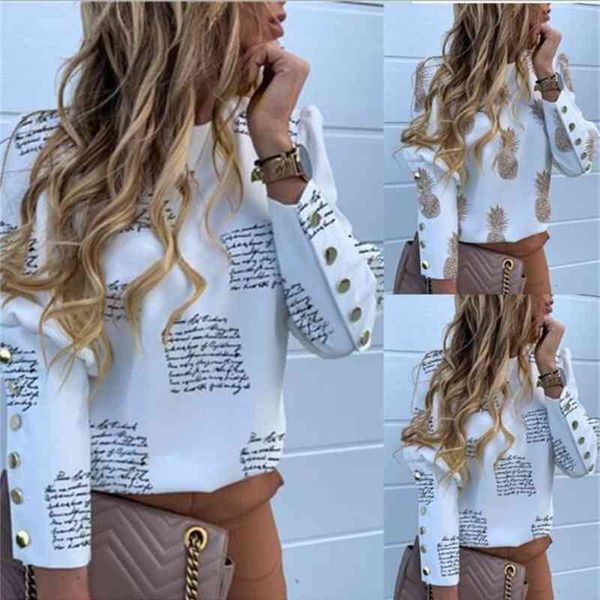 women's two piece pants aw19 long sleeve button pineapple printed shirt women's wear mthj, White
women's two piece pants aw19 long sleeve button pineapple printed shirt women's wear mthj, White