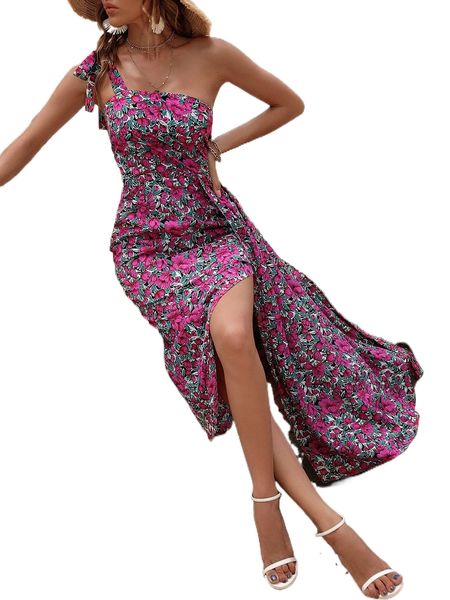 allover floral print tie one shoulder side draped split thigh dress v57h#, Black;gray
allover floral print tie one shoulder side draped split thigh dress v57h#, Black;gray