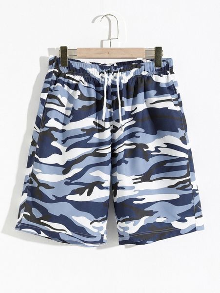 men camo print drawstring waist shorts k7tv#, White;black