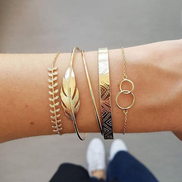 5pcs set bohemian gold strands color moon leaf crystal opal open bracelet for women punk boho beach bangle jewelry, Black
5pcs set bohemian gold strands color moon leaf crystal opal open bracelet for women punk boho beach bangle jewelry, Black