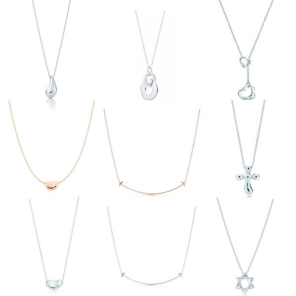 new charm gift 925 sterling silver water drop pea pendant tif necklace cross smile sun necklace jewelry match world jewelry343e