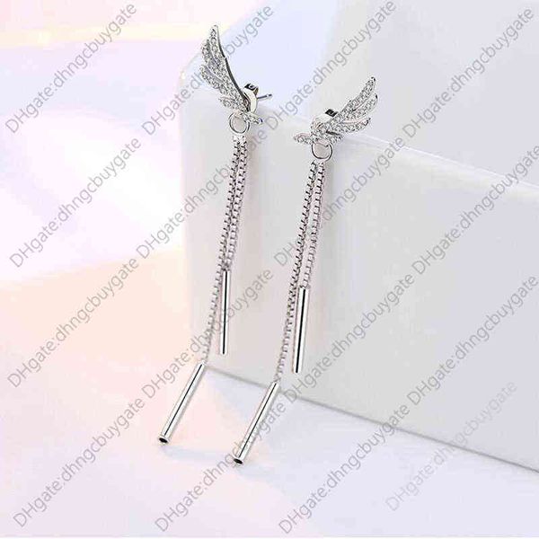 925 sterling silver elegant angel wing feather long tassel earrings crystal zircon ear jewelry for women se223, Golden
925 sterling silver elegant angel wing feather long tassel earrings crystal zircon ear jewelry for women se223, Golden