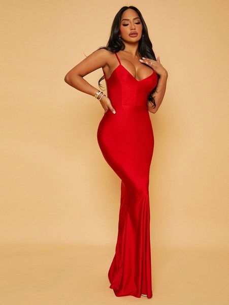 backless spaghetti neck dress o1ie#, Black;gray