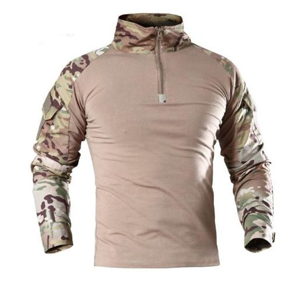 

Tactical Polos Style Men' Camo Combat Long Sleeve T-Shirt with Pockets Top camouflage training Pave Eagle Frog Suit, Green