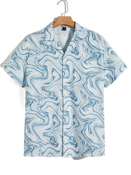 men notched collar marble print shirt 4862#, White;black
men notched collar marble print shirt 4862#, White;black