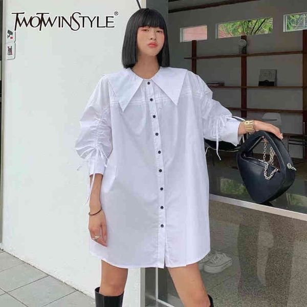 white drawstring shirt for women lapel patchwork button loose blouse female fashion clothing spring 210423
white drawstring shirt for women lapel patchwork button loose blouse female fashion clothing spring 210423