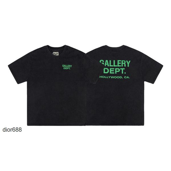 galery dept fashion wash used printed letters short sleeve casual t-shirt, White;black