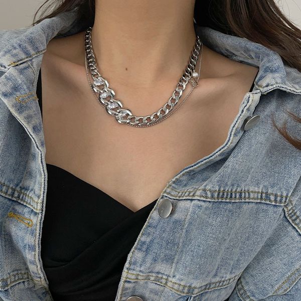 necklace small number of light luxury double layered overlapping exaggerated thick chain ins cool style spice girl personality, Silver
necklace small number of light luxury double layered overlapping exaggerated thick chain ins cool style spice girl personality, Silver