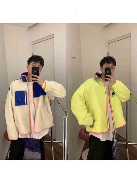 women's two piece pants ins niche spring two side color matching lamb wool jacket loose couple short coat men and women, White
women's two piece pants ins niche spring two side color matching lamb wool jacket loose couple short coat men and women, White