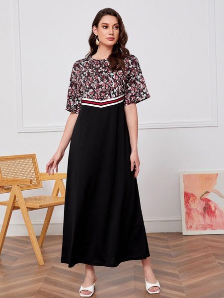 chevron floral print tunic dress h4ni#, Black;gray 
chevron floral print tunic dress h4ni#, Black;gray