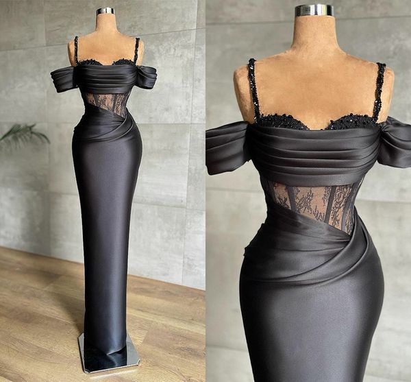 lace mermaid prom dresses beading crystal evening dress spaghettic straps evening dress off the shoulder party gown, Black
lace mermaid prom dresses beading crystal evening dress spaghettic straps evening dress off the shoulder party gown, Black