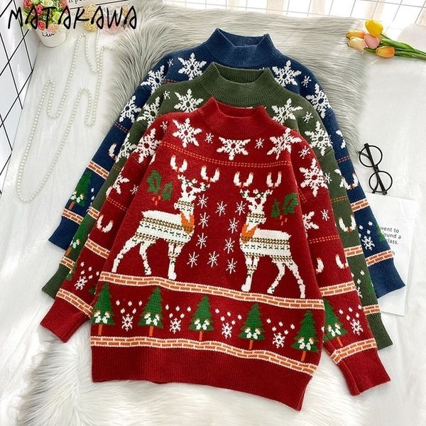 christmas couple wear thick knitted sweater outer autumn and winter loose longsleeved pullover womens sweaters 210506, White;black
christmas couple wear thick knitted sweater outer autumn and winter loose longsleeved pullover womens sweaters 210506, White;black