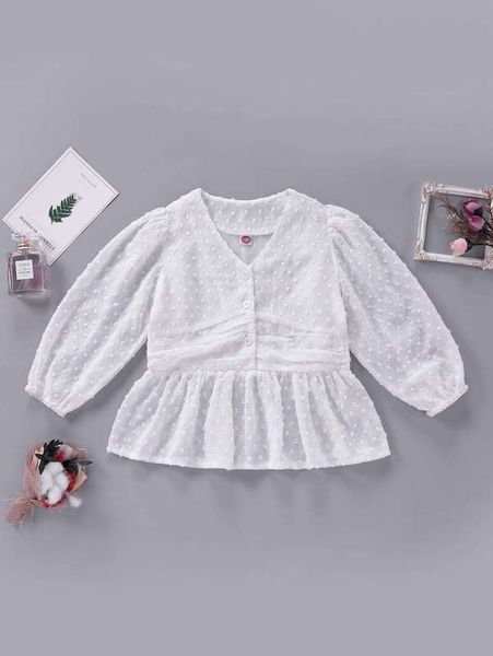 toddler girls swiss dot peplum hem bishop sleeve blouse she, White;black 
toddler girls swiss dot peplum hem bishop sleeve blouse she, White;black