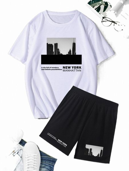 men slogan graphic tee with track shorts 88kg#, Gray
men slogan graphic tee with track shorts 88kg#, Gray