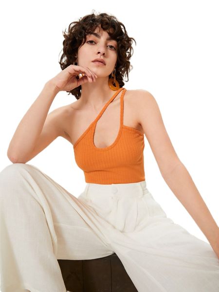 one shoulder backless 70g1#, White