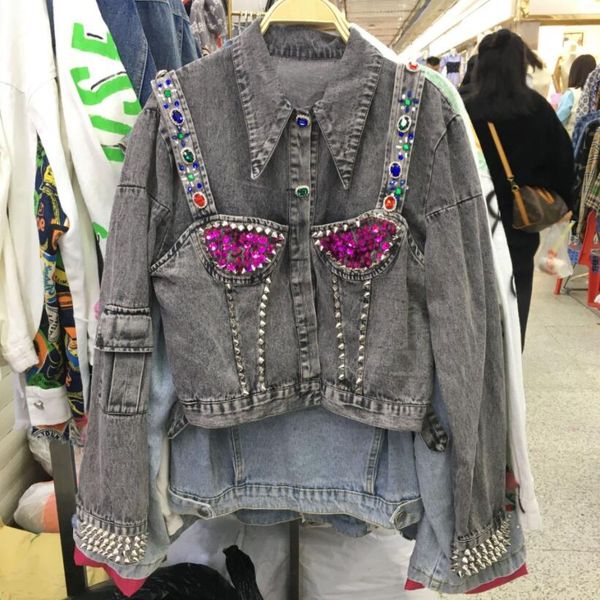 spring autumn europe style heavy industry bead denim jacket women fashion long sleeve retro fake two jeans jackets female coat w225, Black;brown
spring autumn europe style heavy industry bead denim jacket women fashion long sleeve retro fake two jeans jackets female coat w225, Black;brown