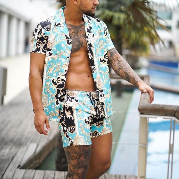 men's tracksuits 2-piece suit summer printed slim short-sleeved single-breasted v-neck shirt lace-up mid-waist straight shorts suitmen&, Gray
men's tracksuits 2-piece suit summer printed slim short-sleeved single-breasted v-neck shirt lace-up mid-waist straight shorts suitmen&, Gray