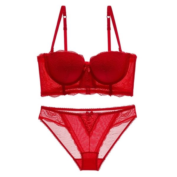 women half cup bra set lace wedding underwear red strapless bra lingerie deep v push up bra cotton think gather brassiere y200115, Red;black
women half cup bra set lace wedding underwear red strapless bra lingerie deep v push up bra cotton think gather brassiere y200115, Red;black