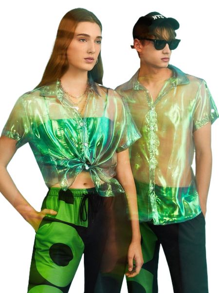1pc holographic mesh shirt 17dk#, White;black