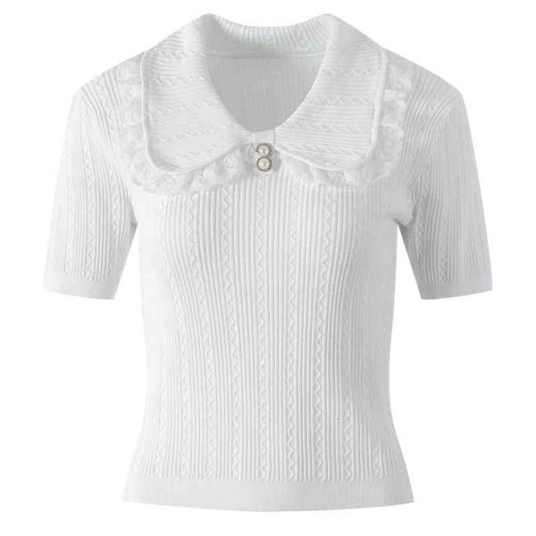 women's knits tees summer fashion sweet doll collar temperament short sleeve knitted pullover simple western style aljt, White
women's knits tees summer fashion sweet doll collar temperament short sleeve knitted pullover simple western style aljt, White
