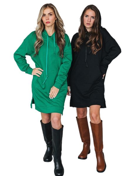 1pc drawstring split side kangaroo pocket hoodie 27aj#, Black