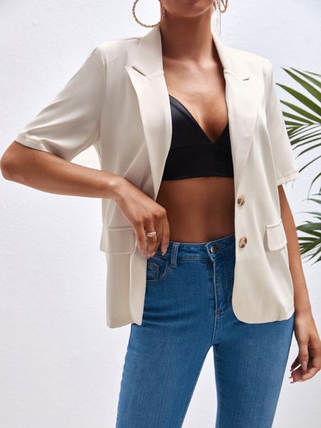 solid peak collar blazer h4qs#, White
solid peak collar blazer h4qs#, White