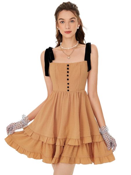 mod tie shoulder button detail two layer hem cami dress m8tn#, Black;gray
mod tie shoulder button detail two layer hem cami dress m8tn#, Black;gray