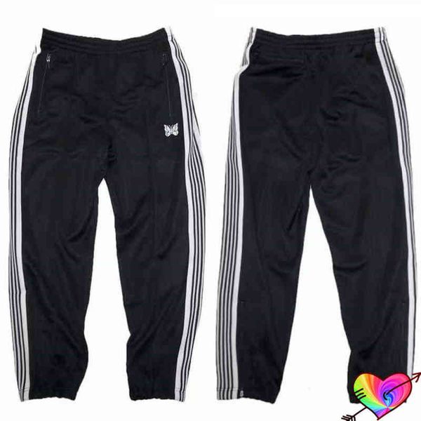 2022 white stripe needles pencil pants men women leg zipper needles pants embroidered butterfly black track trousers t220803
2022 white stripe needles pencil pants men women leg zipper needles pants embroidered butterfly black track trousers t220803