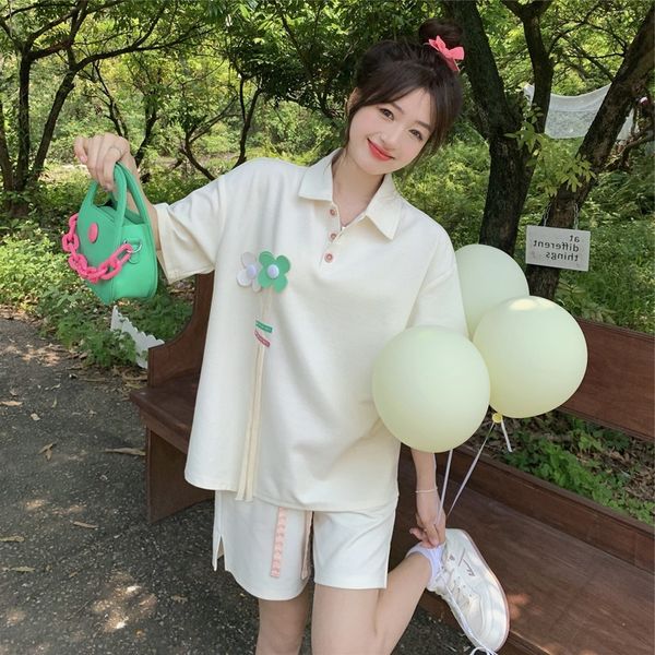 two piece dress designer college style polo shirt lapel short sleeve women's three-dimensional flower waffle t-shirt loose fashion shor, White
two piece dress designer college style polo shirt lapel short sleeve women's three-dimensional flower waffle t-shirt loose fashion shor, White