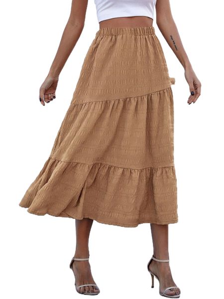 ruffle hem elastic waist skirt 62bg#, Black
