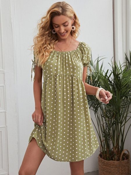 polka dot knotted babydoll dress t1fv#, Black;gray
polka dot knotted babydoll dress t1fv#, Black;gray