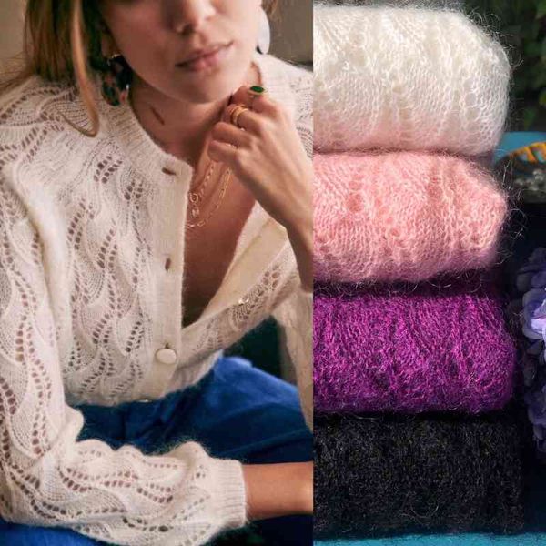 women's sweaters french style retro lazy water ripple hollow cardigan soft mohair wool blend all-match knitted spring arrive 7exr, White;black
women's sweaters french style retro lazy water ripple hollow cardigan soft mohair wool blend all-match knitted spring arrive 7exr, White;black